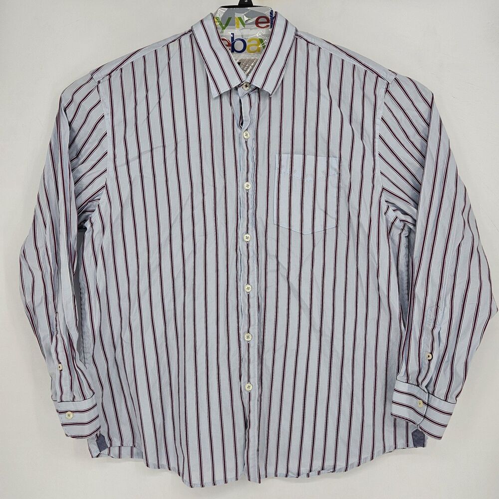 Tommy Bahama Shirt Mens 2XL Blue Red Striped Button Up Long Sleeve Pocket Casual